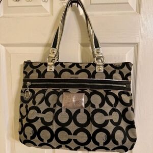Coach Brown Khaki Poppy Jacquard  Tote Satchel  Comes With Cleaner. GUC